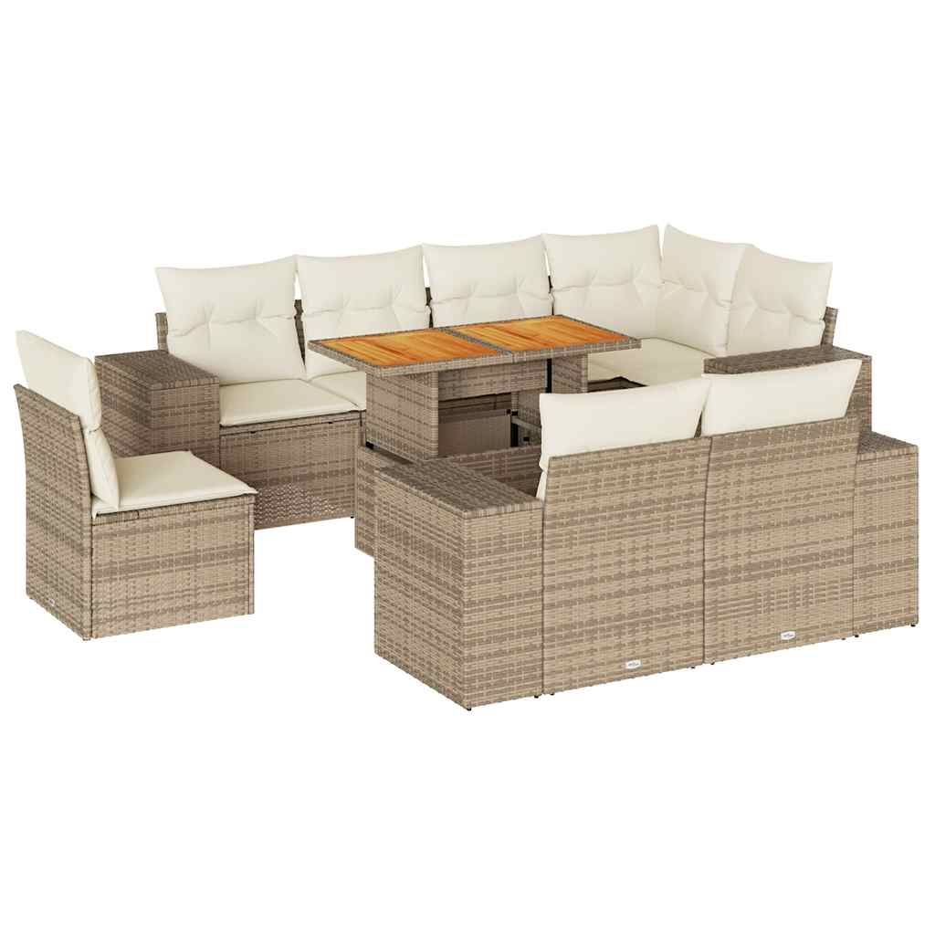 Set Divano da Giardino 9 pz con Cuscini Beige in Polyrattan 3327390