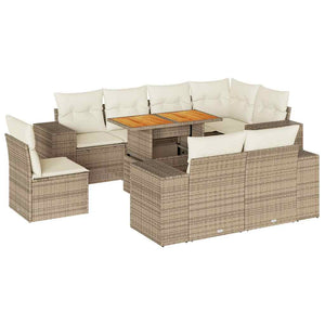 vidaXL Set Divano da Giardino 9 pz con Cuscini Beige in Polyrattan