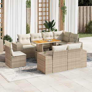 vidaXL Set Divano da Giardino 9 pz con Cuscini Beige in Polyrattan