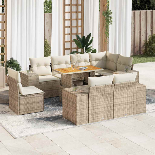 vidaXL Set Divano da Giardino 9 pz con Cuscini Beige in Polyrattan