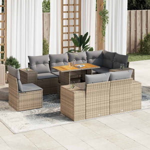 vidaXL Set Divano da Giardino 9 pz con Cuscini Beige in Polyrattan