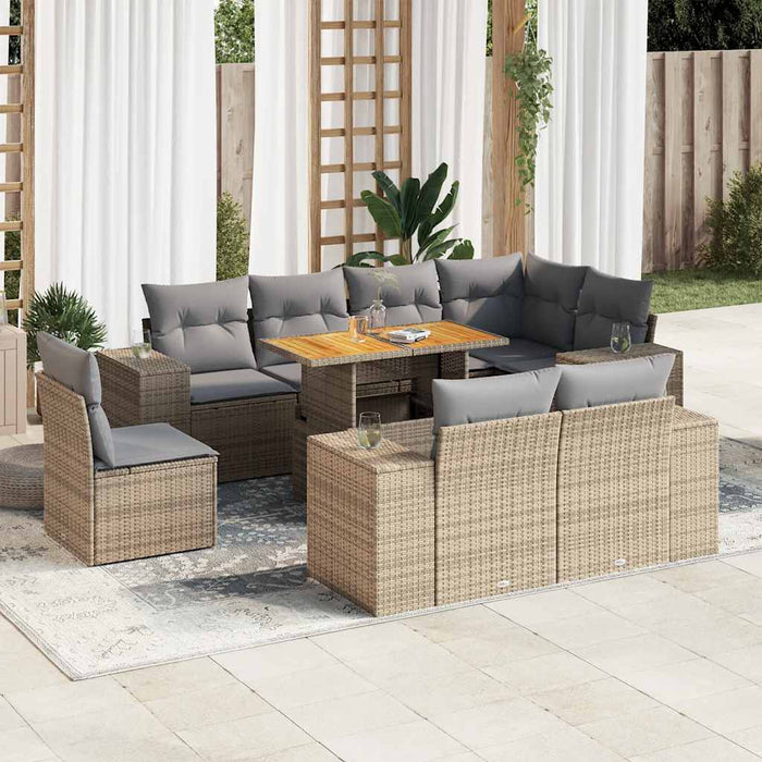 vidaXL Set Divano da Giardino 9 pz con Cuscini Beige in Polyrattan