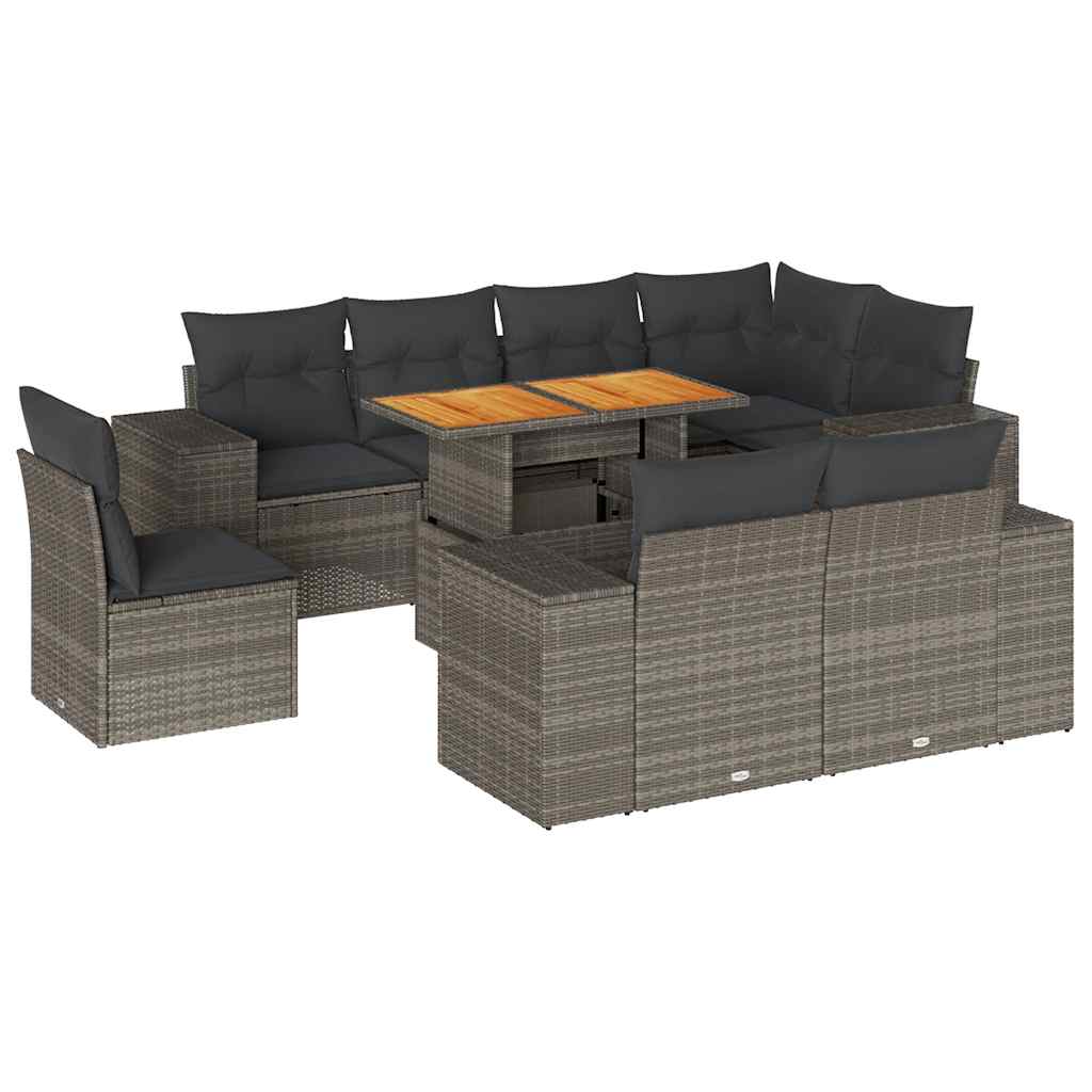 vidaXL Set Divano da Giardino 9 pz con Cuscini Grigio in Polyrattan