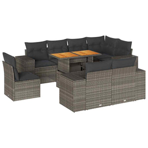 vidaXL Set Divano da Giardino 9 pz con Cuscini Grigio in Polyrattan