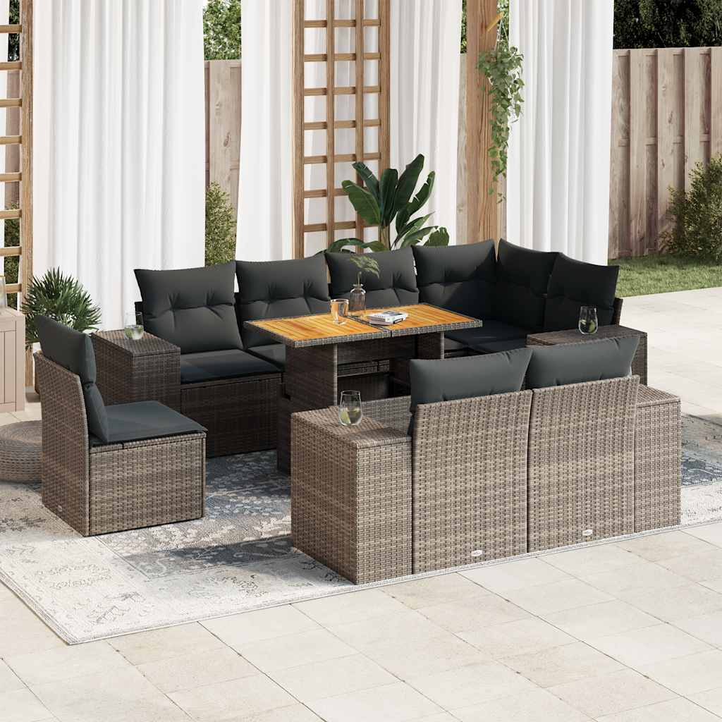 vidaXL Set Divano da Giardino 9 pz con Cuscini Grigio in Polyrattan