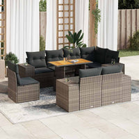 vidaXL Set Divano da Giardino 9 pz con Cuscini Grigio in Polyrattan
