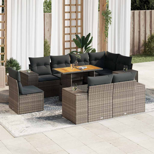 vidaXL Set Divano da Giardino 9 pz con Cuscini Grigio in Polyrattan