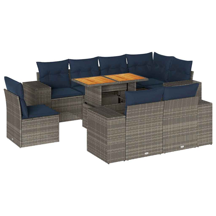vidaXL Set Divano da Giardino 9 pz con Cuscini Grigio in Polyrattan