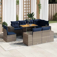 vidaXL Set Divano da Giardino 9 pz con Cuscini Grigio in Polyrattan