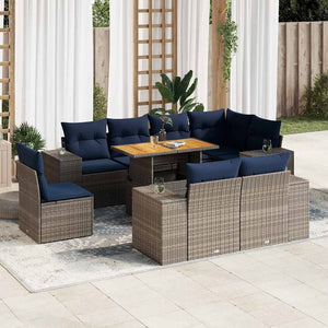 vidaXL Set Divano da Giardino 9 pz con Cuscini Grigio in Polyrattan