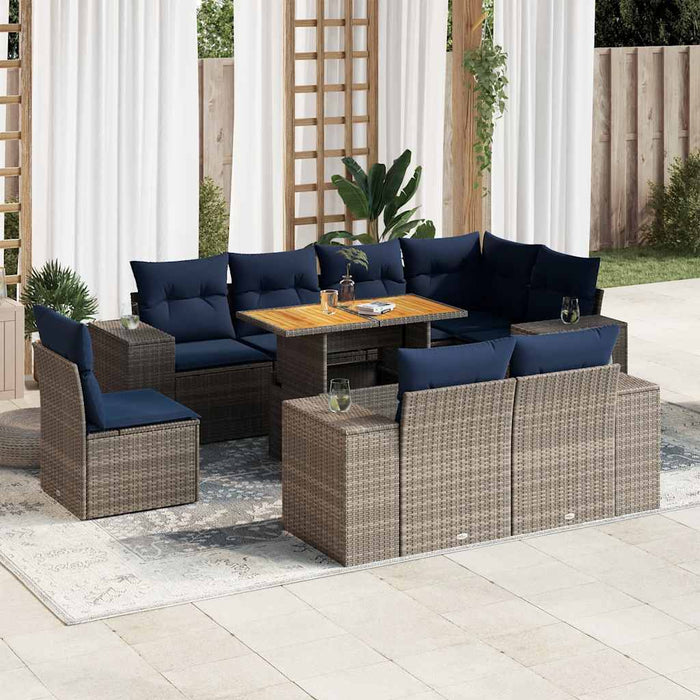 vidaXL Set Divano da Giardino 9 pz con Cuscini Grigio in Polyrattan
