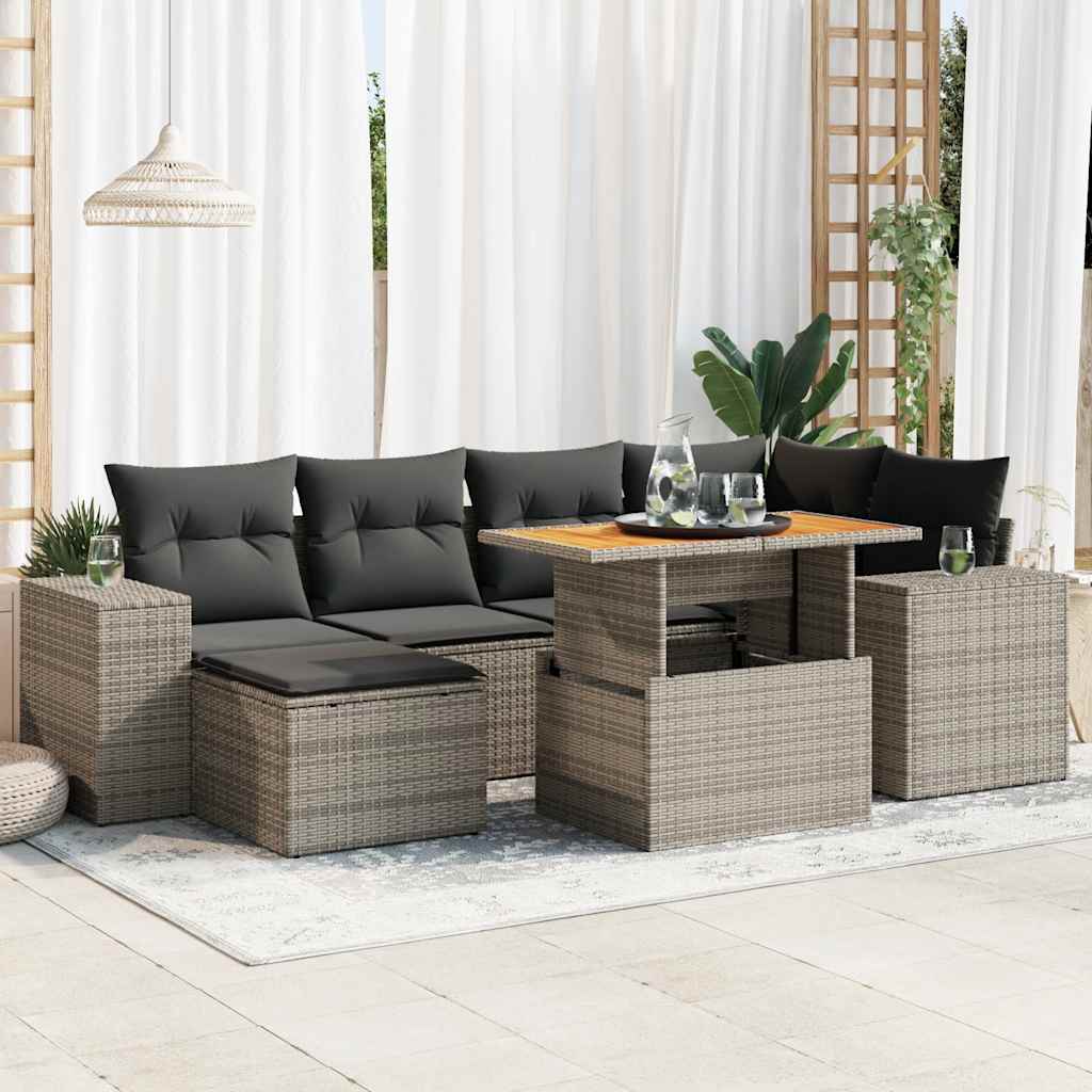 vidaXL Set Divani da Giardino 7 pz con Cuscini Grigio in Polyrattan