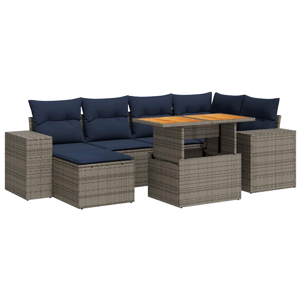 vidaXL Set Divani da Giardino 7 pz con Cuscini Grigio in Polyrattan