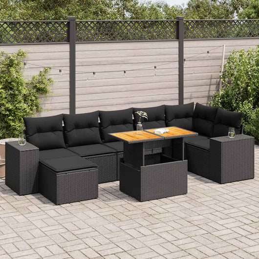 vidaXL Set Divani da Giardino con Cuscini 8 pz Nero in Polyrattan