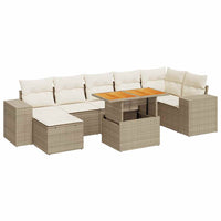Set Divano da Giardino 8 pz con Cuscini Beige in Polyrattan 3327404