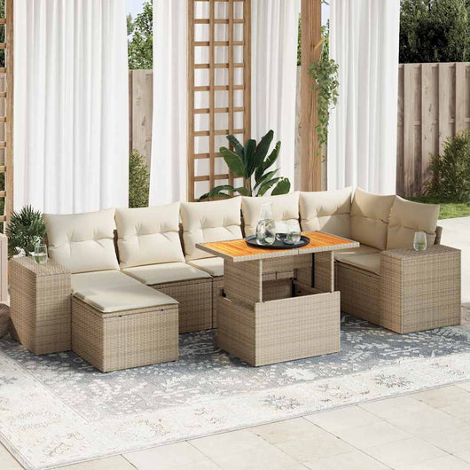 Set Divano da Giardino 8 pz con Cuscini Beige in Polyrattan 3327404