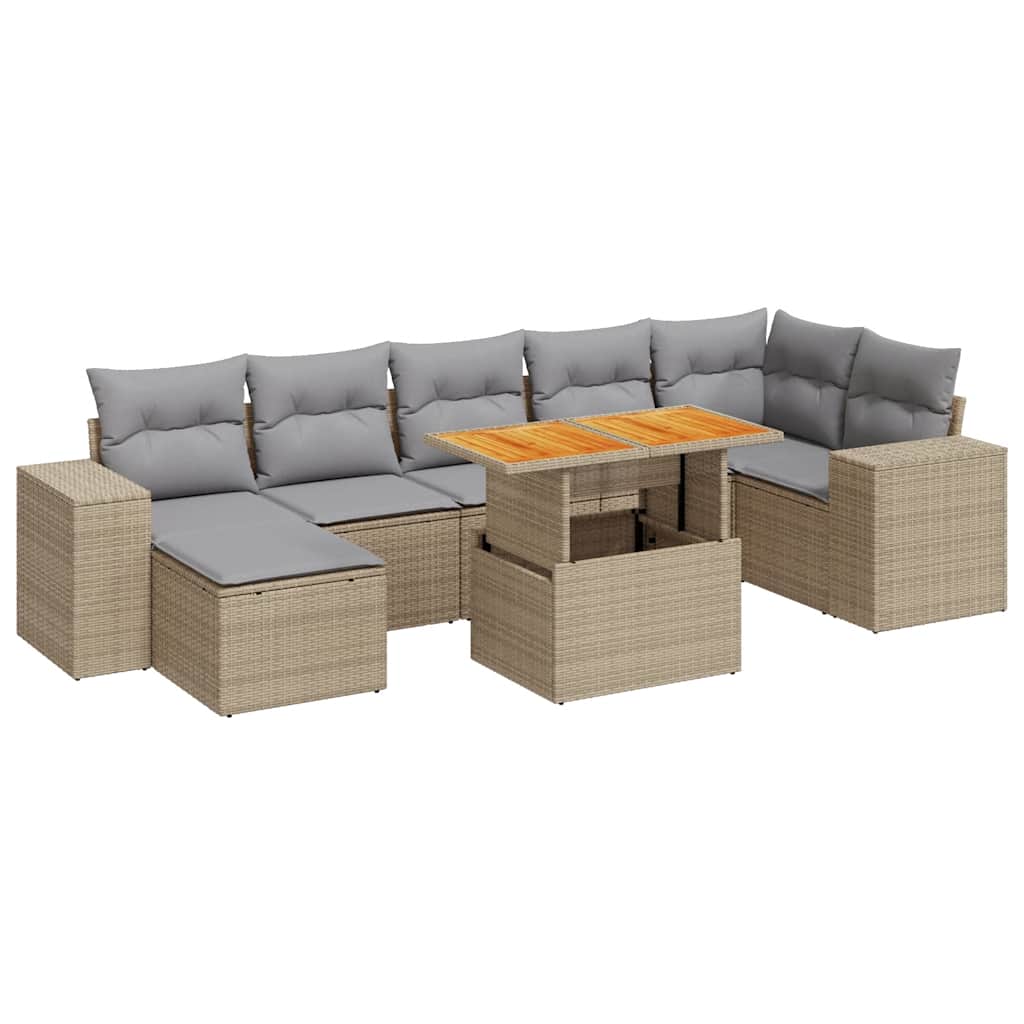 Set Divano da Giardino 8 pz con Cuscini Beige in Polyrattan