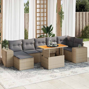 Set Divano da Giardino 8 pz con Cuscini Beige in Polyrattan
