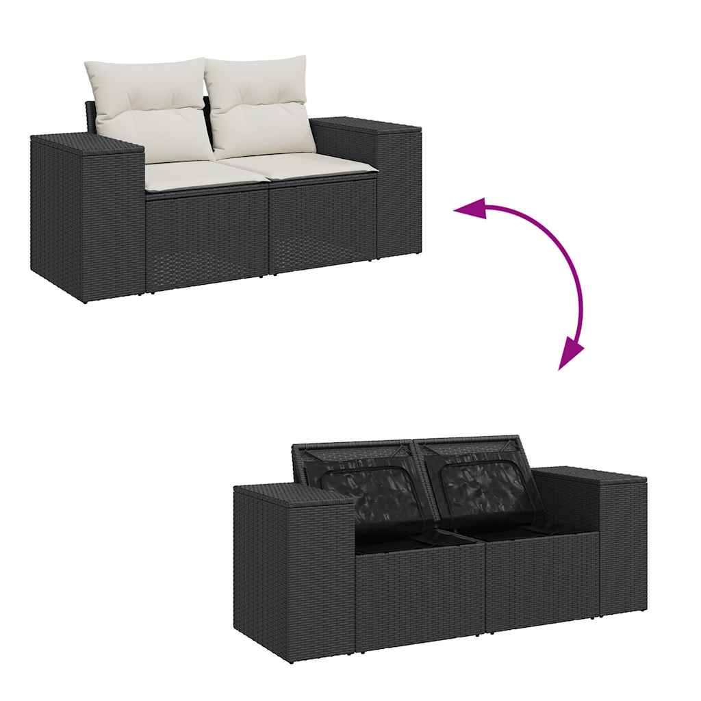 vidaXL Set Divani da Giardino 9 pz con Cuscini Nero Polyrattan Acacia