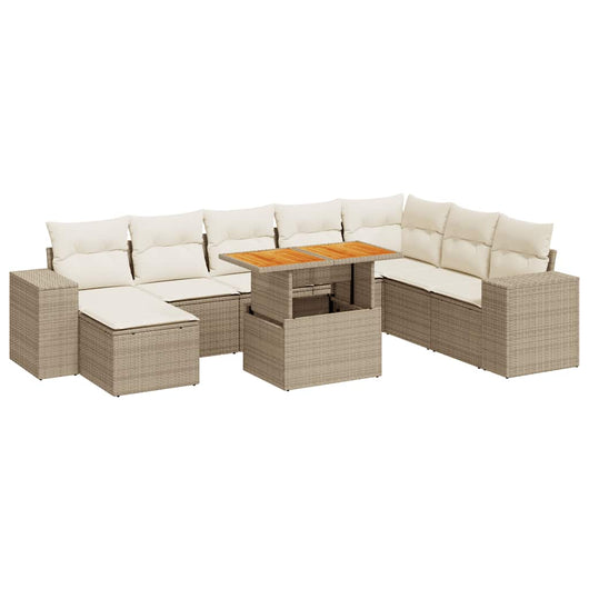 Set Divano da Giardino 9 pz con Cuscini Beige Polyrattan Acacia 3327411
