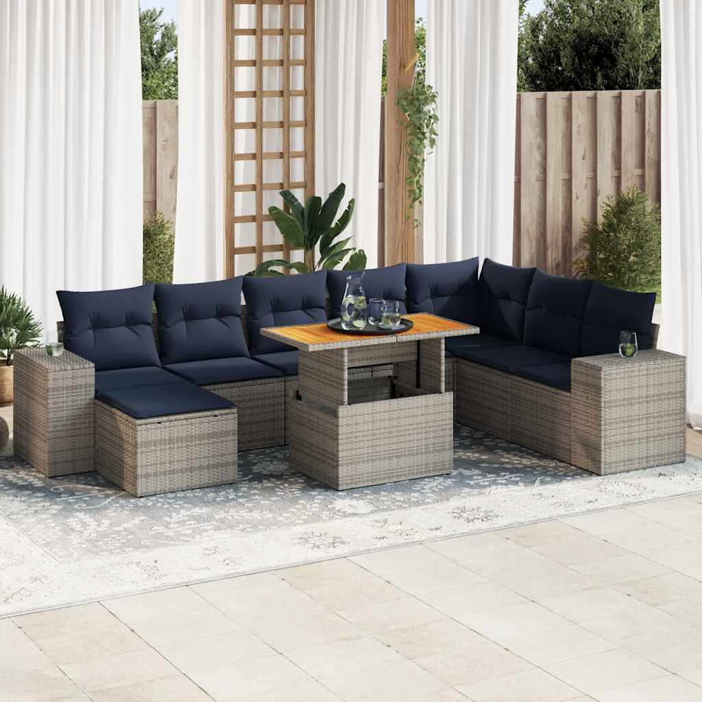 vidaXL Set Divano da Giardino 9 pz con Cuscini Grigio in Polyrattan