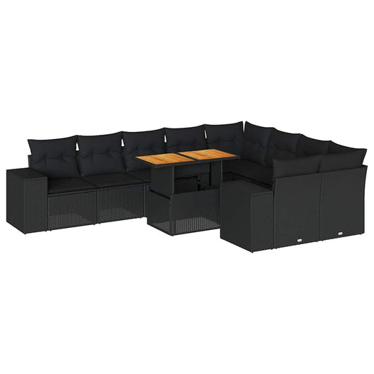 vidaXL Set Divani Giardino 10pz con Cuscini Nero in Polyrattan Acacia