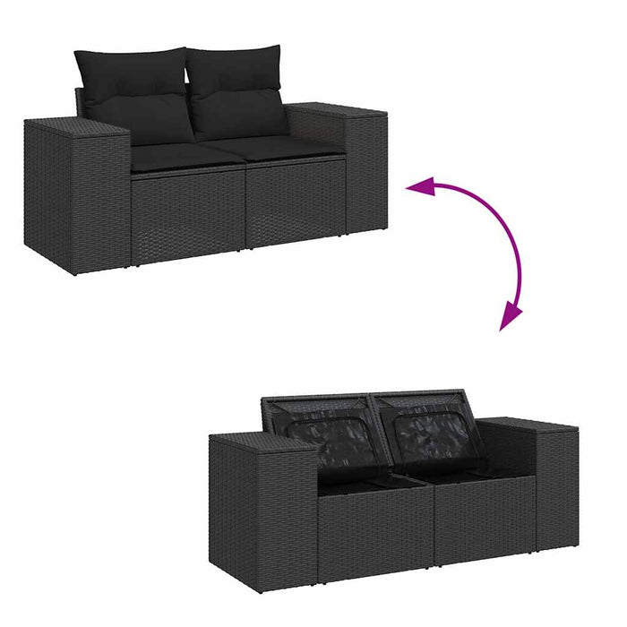vidaXL Set Divani Giardino 10pz con Cuscini Nero in Polyrattan Acacia