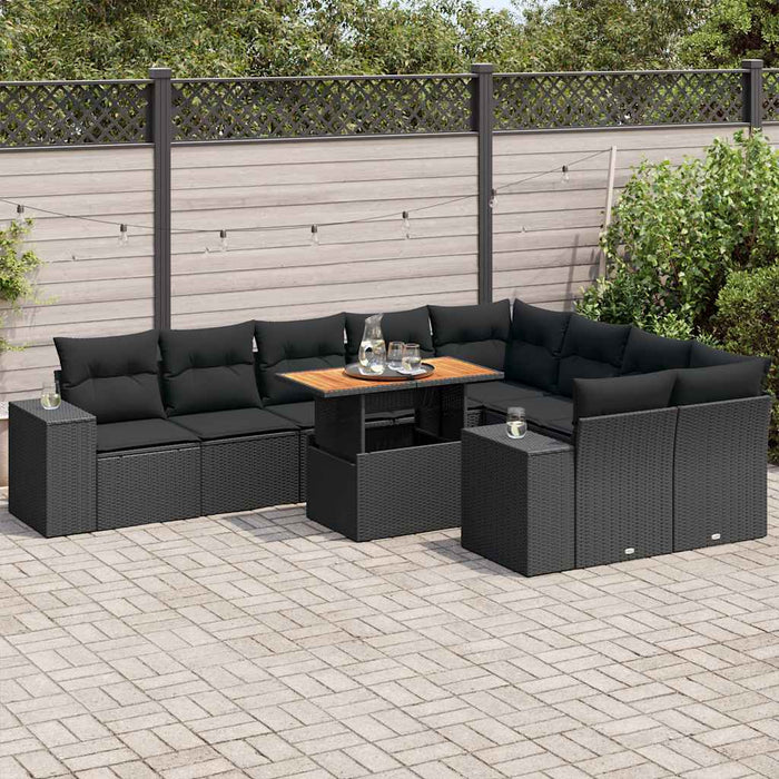 vidaXL Set Divani Giardino 10pz con Cuscini Nero in Polyrattan Acacia