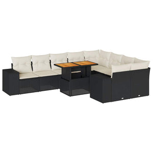vidaXL Set Divani Giardino 10pz con Cuscini Nero in Polyrattan Acacia
