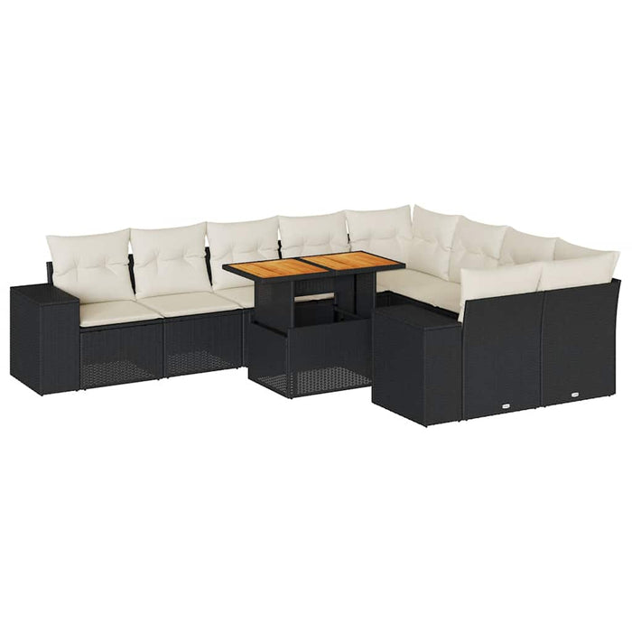 vidaXL Set Divani Giardino 10pz con Cuscini Nero in Polyrattan Acacia