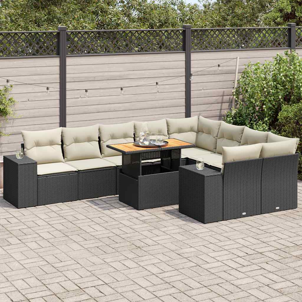 vidaXL Set Divani Giardino 10pz con Cuscini Nero in Polyrattan Acacia