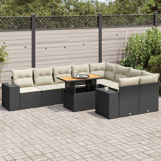 vidaXL Set Divani Giardino 10pz con Cuscini Nero in Polyrattan Acacia