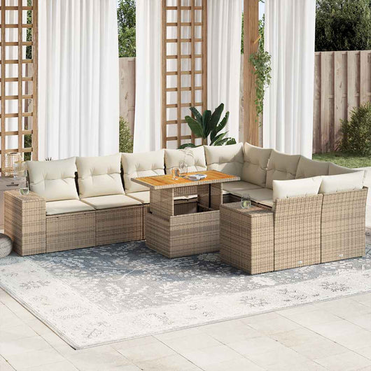 Divano da Giardino 10 pz con Cuscini Beige in Polyrattan Acacia