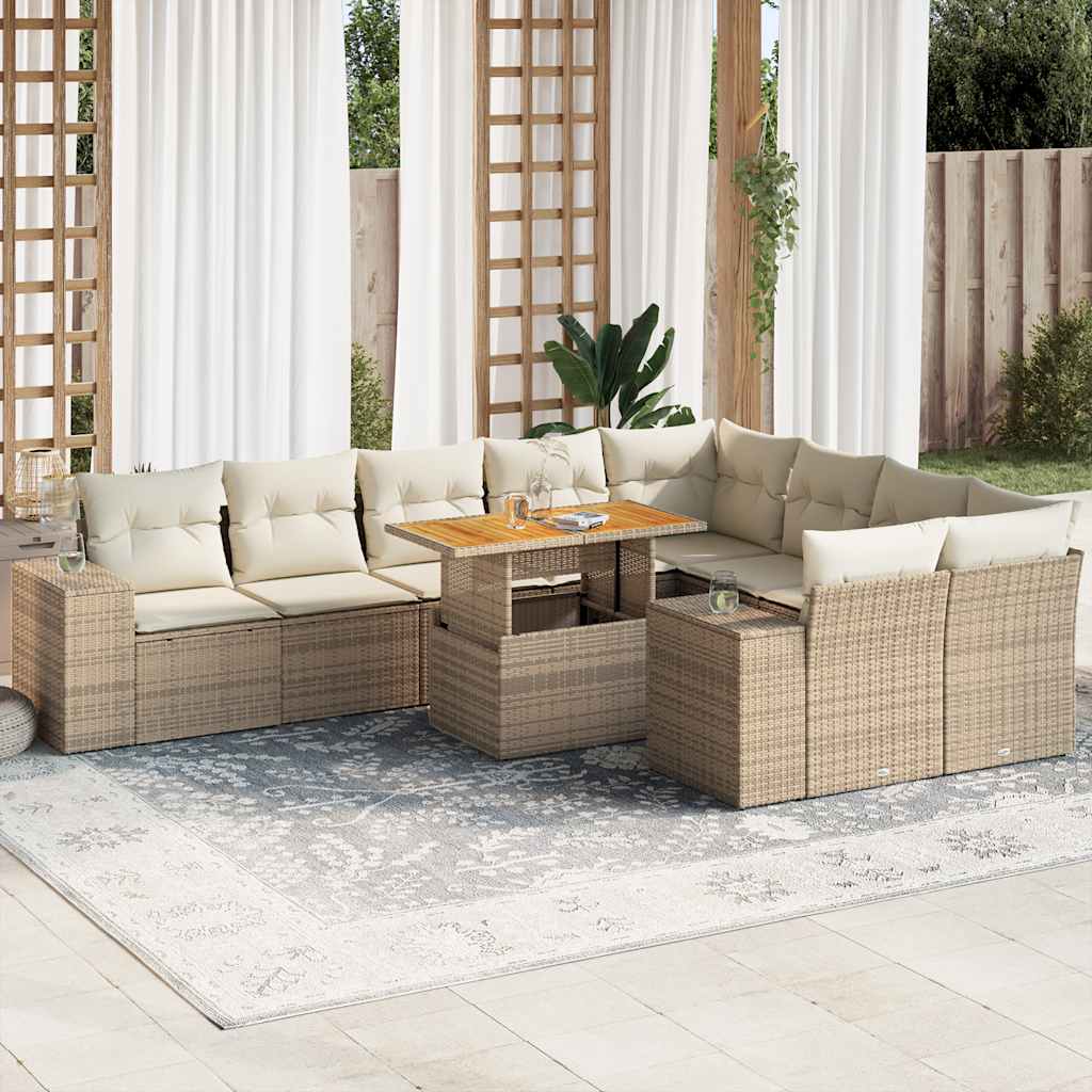 Divano da Giardino 10 pz con Cuscini Beige in Polyrattan Acacia 3327418