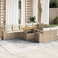 Divano da Giardino 10 pz con Cuscini Beige in Polyrattan Acacia 3327418