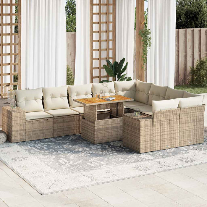 Divano da Giardino 10 pz con Cuscini Beige in Polyrattan Acacia 3327418