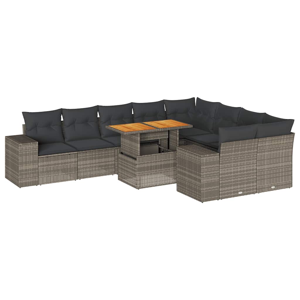 vidaXL Divano Giardino 10 pz con Cuscini Grigio in Polyrattan Acacia