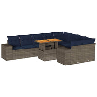 vidaXL Set Divano da Giardino 10 pz con Cuscini Grigio in Polyrattan