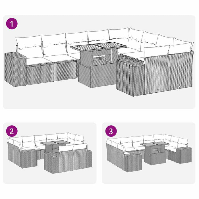 vidaXL Set Divano da Giardino 10 pz con Cuscini Grigio in Polyrattan