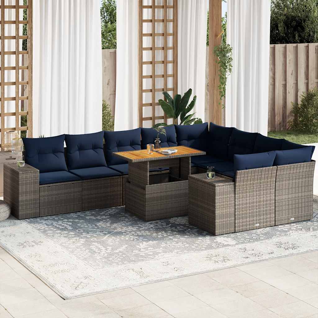 vidaXL Set Divano da Giardino 10 pz con Cuscini Grigio in Polyrattan