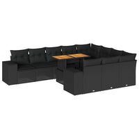 vidaXL Set Divani Giardino 10pz con Cuscini Nero in Polyrattan Acacia