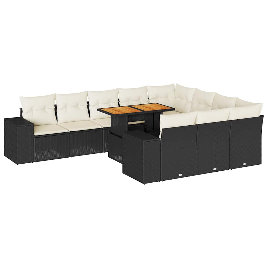 vidaXL Set Divani Giardino 10pz con Cuscini Nero in Polyrattan Acacia