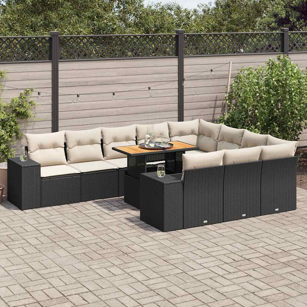 vidaXL Set Divani Giardino 10pz con Cuscini Nero in Polyrattan Acacia