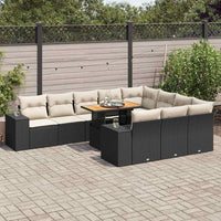 vidaXL Set Divani Giardino 10pz con Cuscini Nero in Polyrattan Acacia
