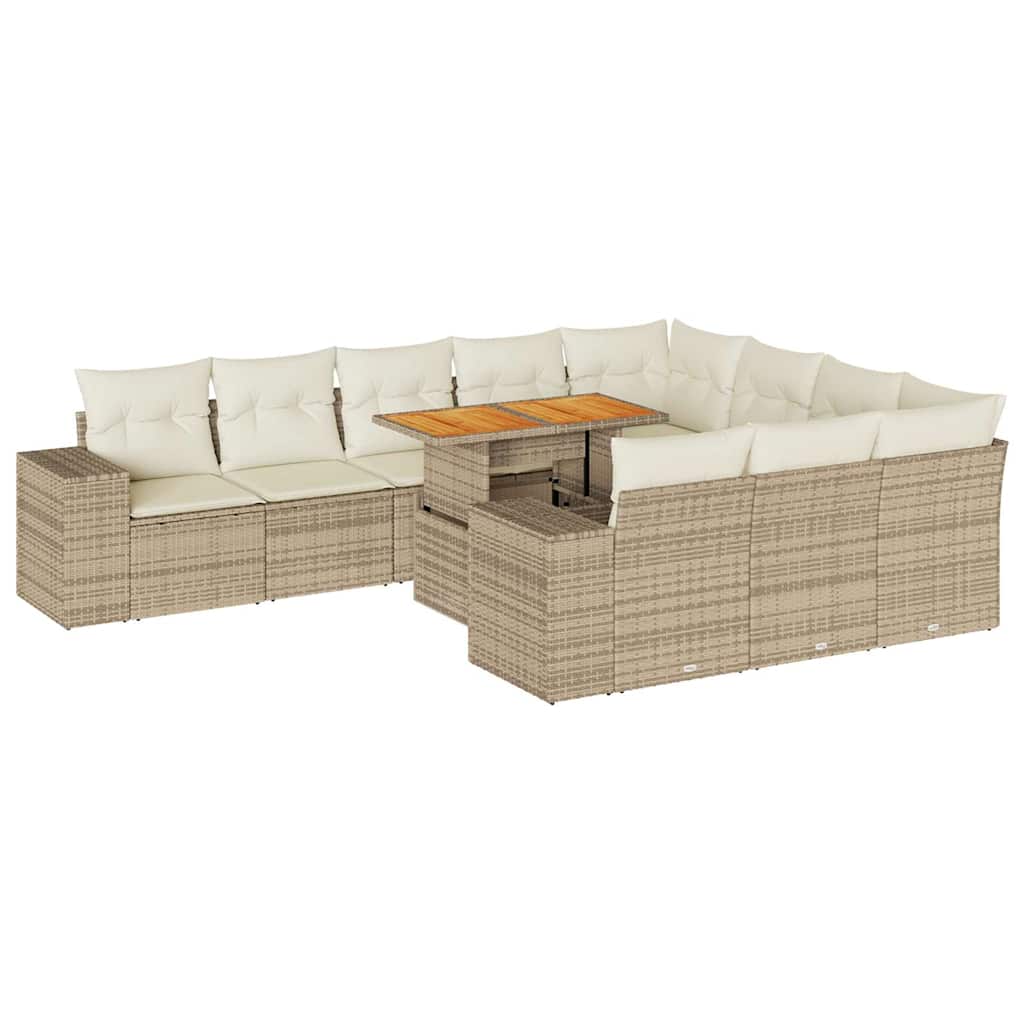 Divano da Giardino 10 pz con Cuscini Beige in Polyrattan Acacia