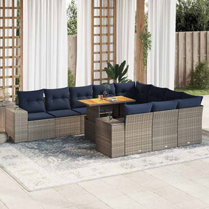 vidaXL Set Divani da Giardino 11 pz con Cuscini in Polyrattan Grigio