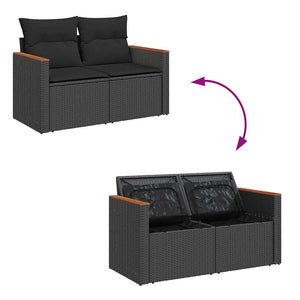vidaXL Set Divani da Giardino 5 pz con Cuscini Nero Polyrattan Acacia