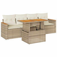 Set Divano da Giardino 5 pz con Cuscini Beige Polyrattan Acacia