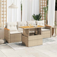 Set Divano da Giardino 5 pz con Cuscini Beige Polyrattan Acacia