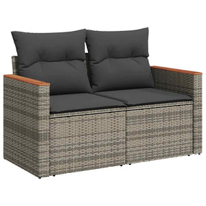 Set Divano Giardino 5 pz con Cuscini-Sofa da Giardino-Divanetto da esterno Grigio Polyrattan Acacia 824123